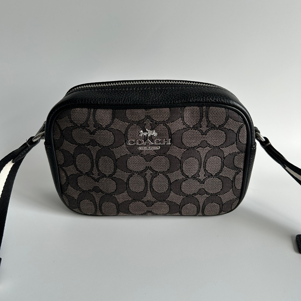 Coach Jamie Camera Bag Charcoal Black Signature Leather Crossbody Excellent